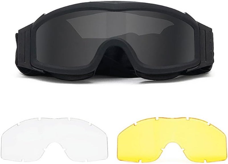 LEJUNJIE Airsoft Goggles, Tactical Safety Goggles Anti Fog Paintball Goggles with 3 Interchangeable lens Hunting Cycling - Image 1